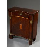 Biedermeier console cabinet with concave recessed front and floral inlay in the door between half c