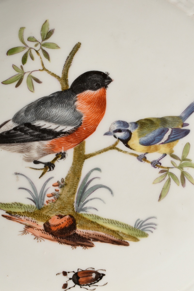 21 Pieces Meissen service with polychrome "Bird and Insects" painting on Ozier relief, c. 1750, con - Image 10 of 27