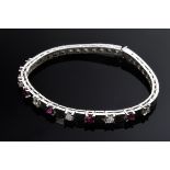 Satin-finished 750 white gold bracelet with alternating rubies (total approx. 0.50ct) and brilliant