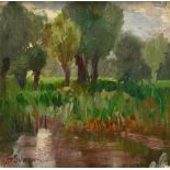 Schaper, Friedrich (1869-1956) "Riverbank", oil/canvas, sign. lower left, 24x24cm (w.f. 38,5x39,5cm