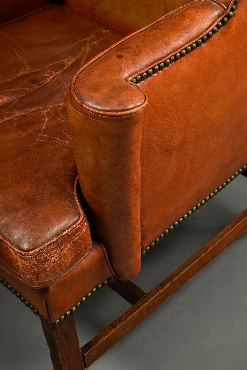 English wing chair, so-called "Grandfather Wingchair", with brown leather upholstery and brass nail - Image 6 of 6