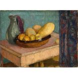 Unknown artist of the 20th c. "Still life with jug and fruit bowl", verso adhesive label "Leipziger