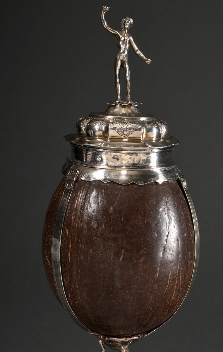 Splendid coconut goblet with engraved borders on a multi-pass stand and lid, the nut held by a smoo - Image 2 of 12