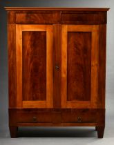 Small North German wardrobe in a simple style, 1st half of the 19th century, mahogany sugar boxes, 