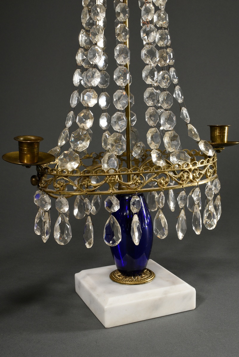 Pair of 2-light Empire table chandeliers on a marble base with Bristol glass baluster stem and pris - Image 3 of 4