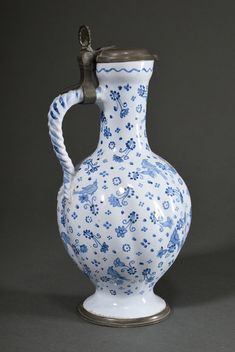 Faience narrow-necked jug with bird decoration, globular bellied jug with funnel-shaped narrow neck - Image 2 of 7