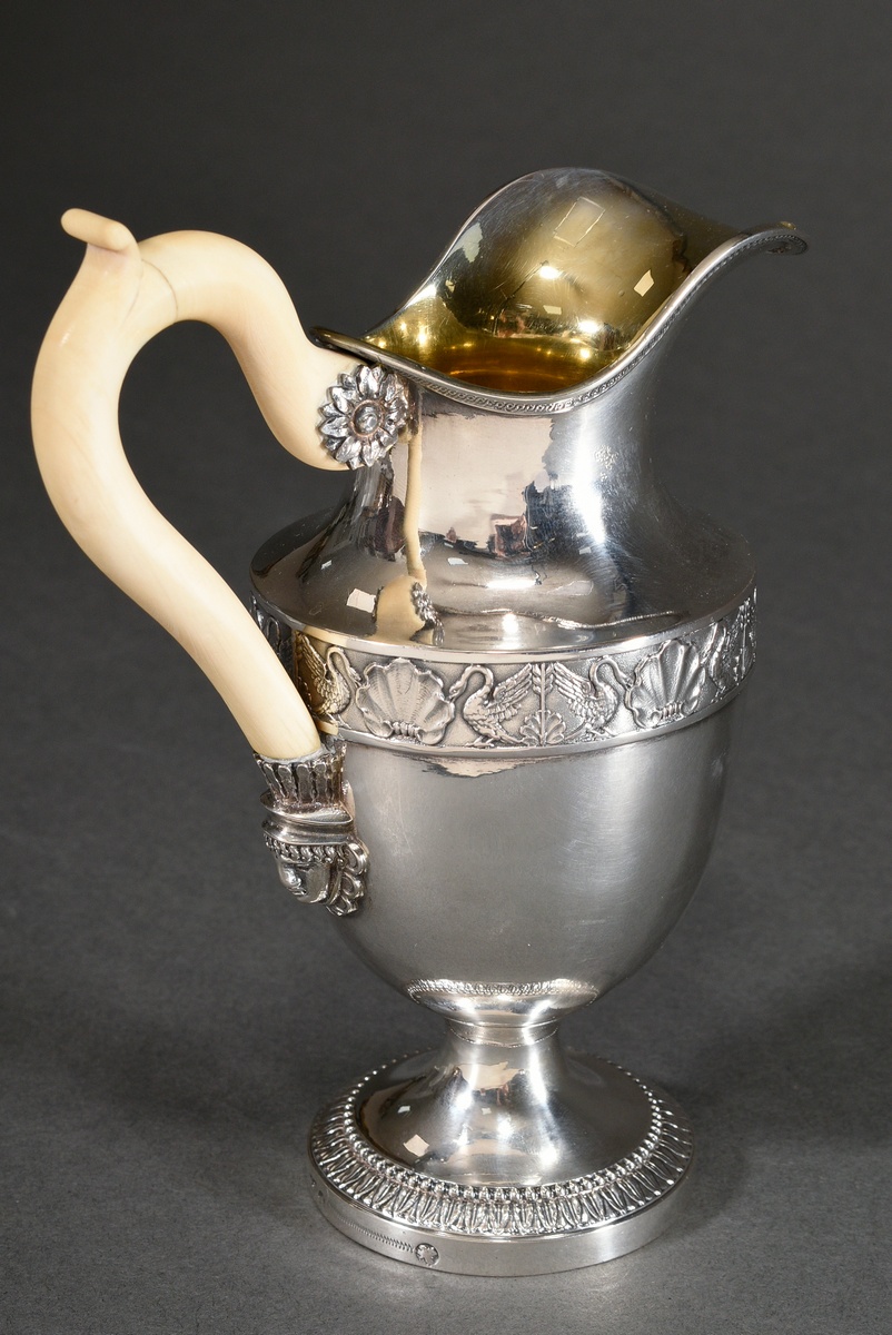 Empire milk jug with surrounding swan and shell relief and pearl frieze, curved ivory handle over m - Image 2 of 7