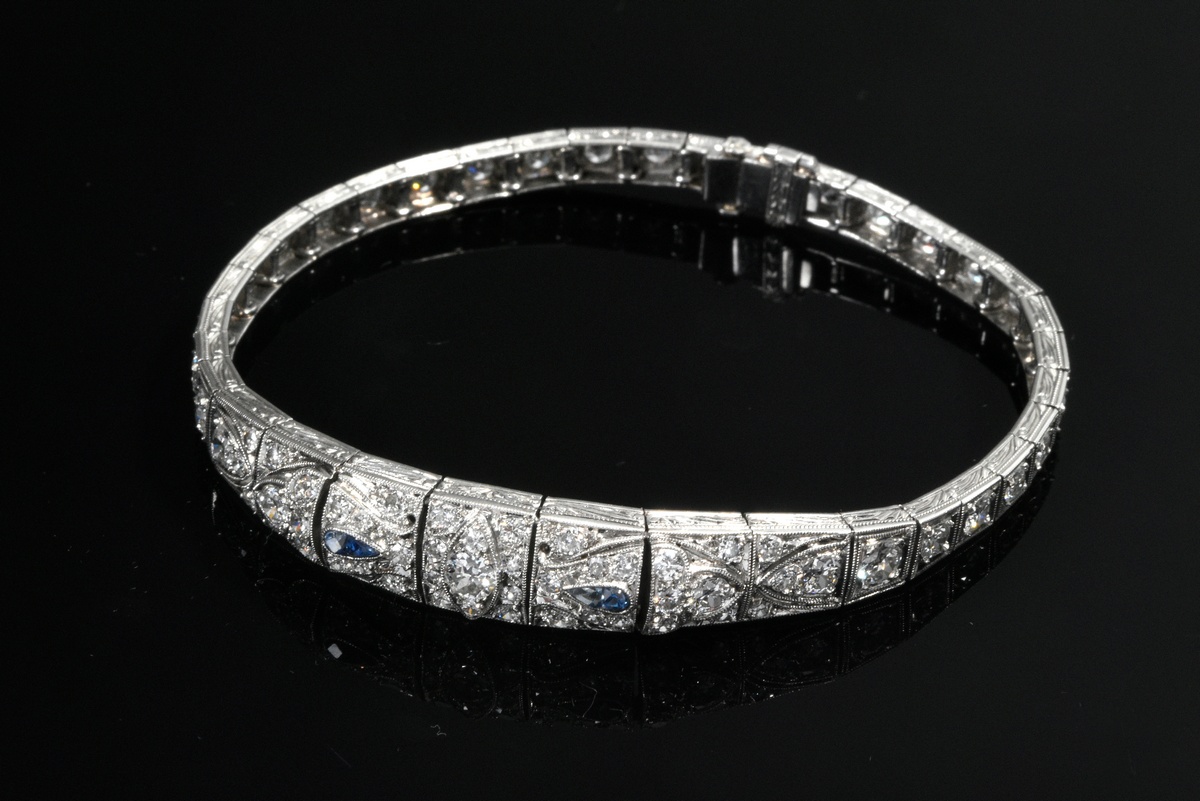 Art Deco platinum bracelet with old-, brilliant- and octagonal-cut diamonds (total approx. 4ct/VSI-