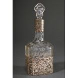 Small rum carafe with openwork silver overlay "Shepherd scenes" and floral cuff on octagonal glass 