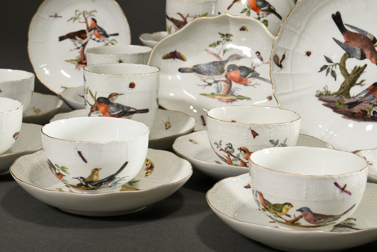 21 Pieces Meissen service with polychrome "Bird and Insects" painting on Ozier relief, c. 1750, con - Image 5 of 27