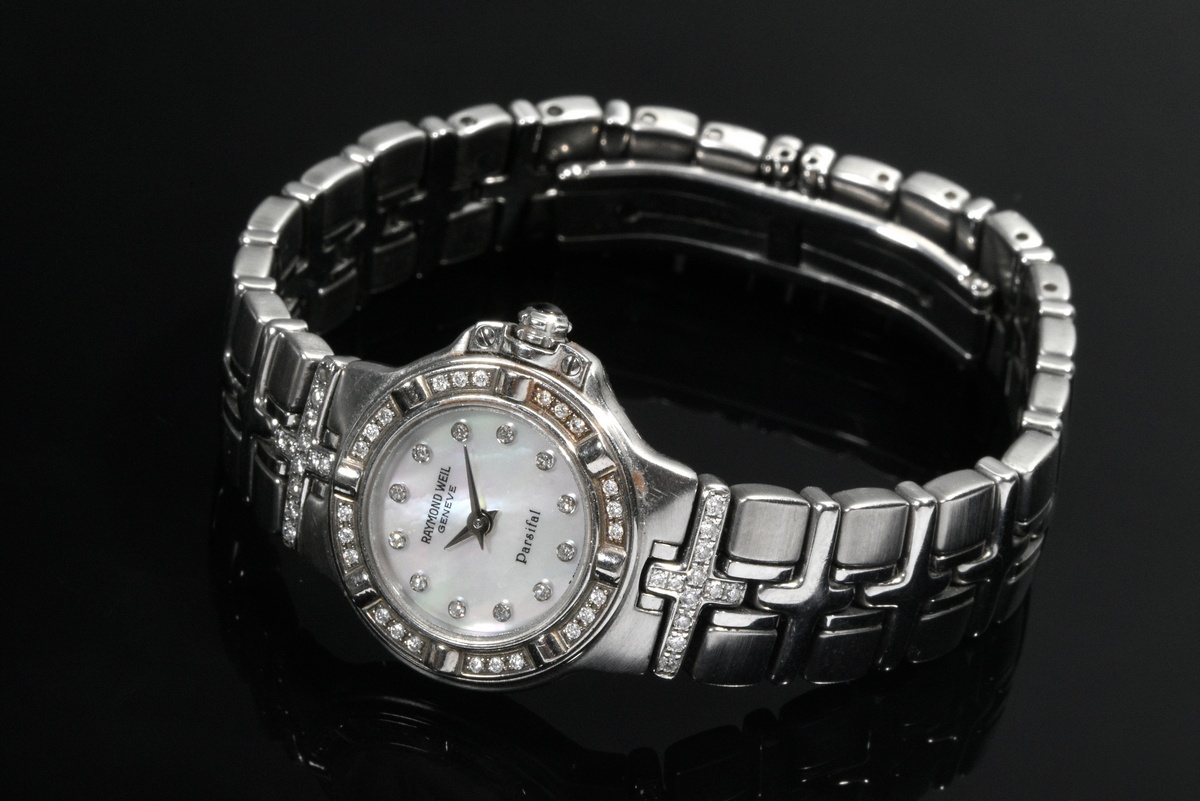 Raymond Weil  Edelstahl Parsifal Armbanduhr mit Diamanten im Brillant- und Achtkantschliff (zus. ca