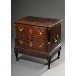 Classicist travelling chest of drawers with original brass fittings, box-shaped body with 2 drawers