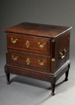 Classicist travelling chest of drawers with original brass fittings, box-shaped body with 2 drawers