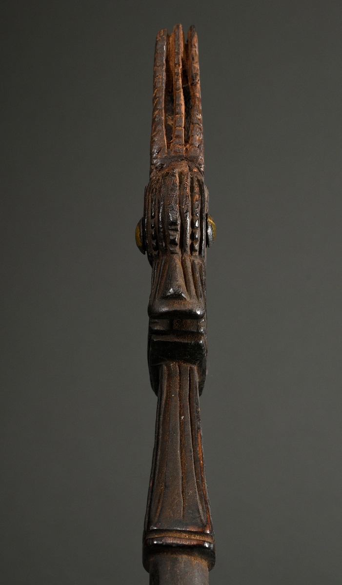 Old Baule gong mallet, West Africa/Côte d'Ivoire, early 20th c., wood, metal and plant fibers, abst - Image 6 of 8