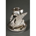 Small candlestick with sculptural ‘swan’ on drip tray, silver 800, 155g, h. 9.5cm, mariage, pressur