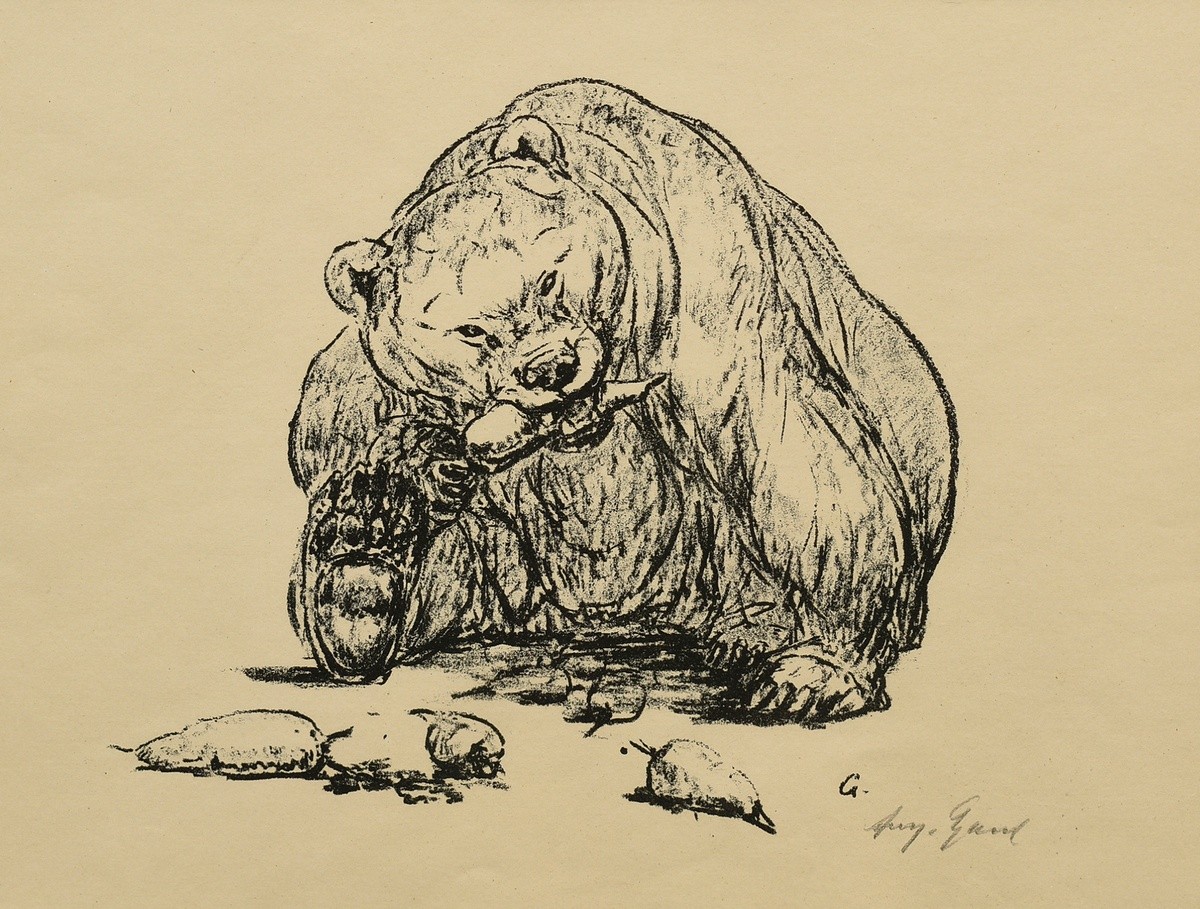 3 Gaul, August (1869-1921): "Fressender Bär" und "Möwen am Strand", Lithographien, je u.r. sign. un - Bild 11 aus 12