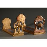 2 various size-adjustable bookends, carved wood, coloured and gilded, Italy early 20th century, 41.