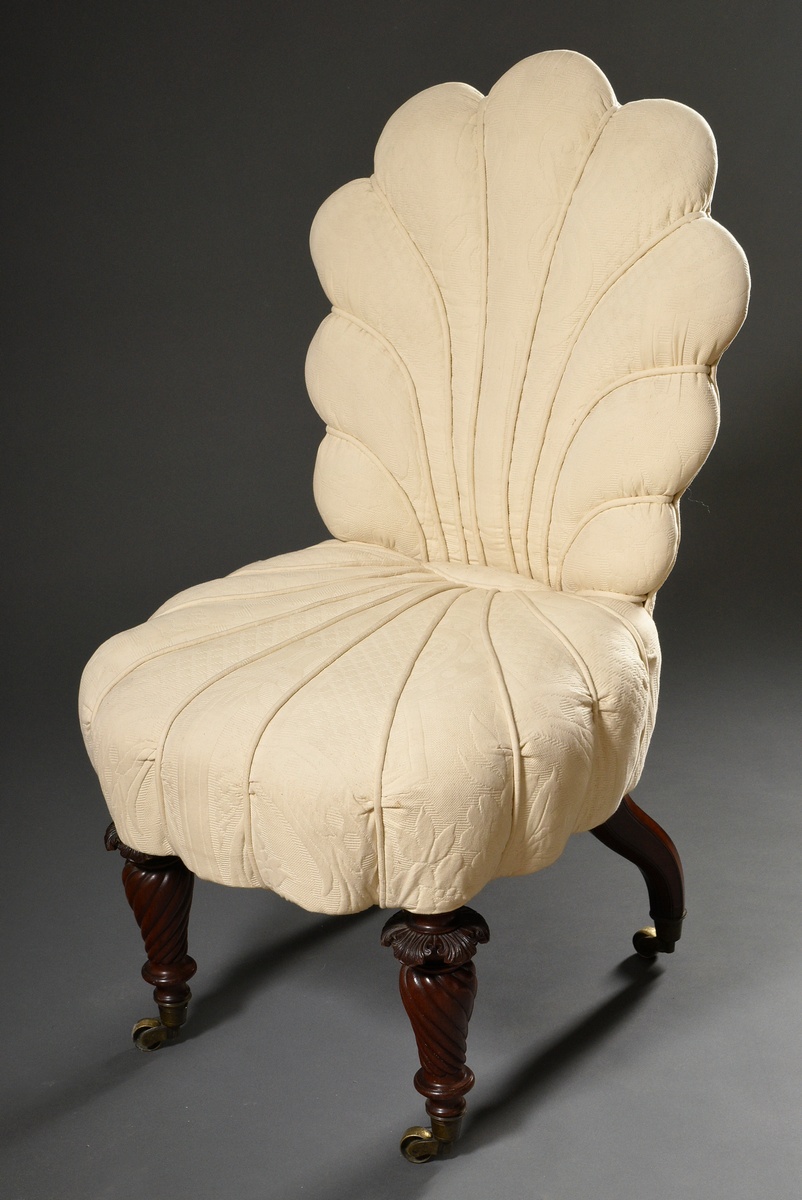 2 pieces Grotto chair with upholstered shell backrest on turned legs with castors and matching roun - Image 4 of 8