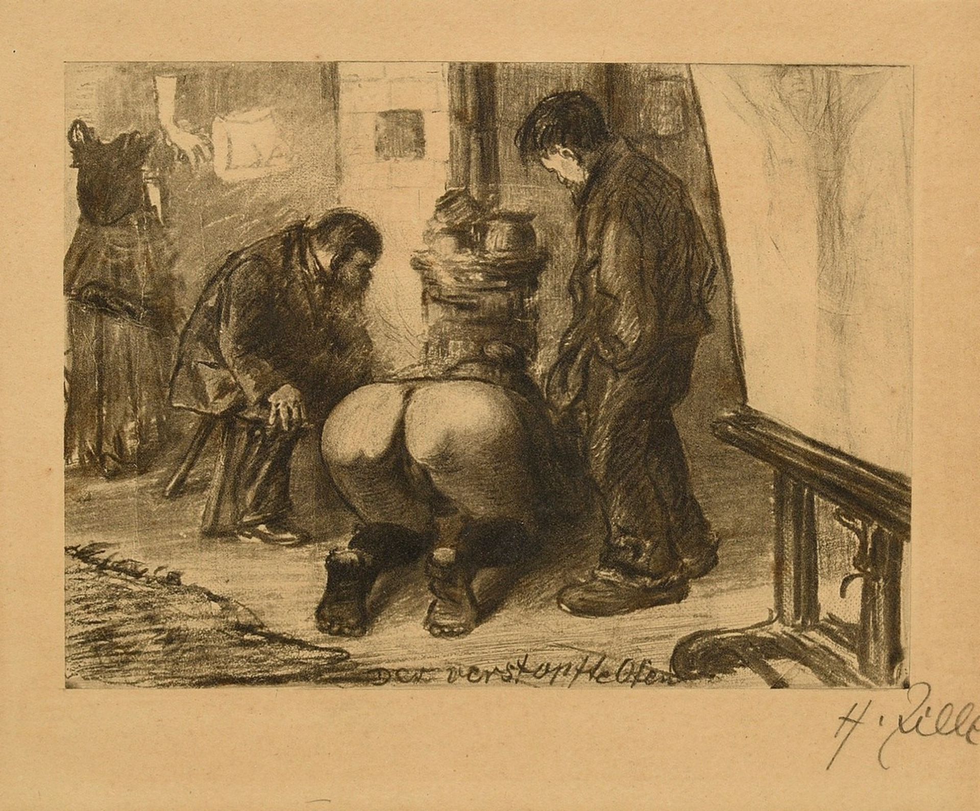 Zille, Heinrich (1858-1929) "Der verstopfte Ofen" um 1901, Heliogravure, u.r. sign., PM 11,4x13,2cm