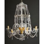 Ceiling chandelier with prism pendant and 6 twisted arms, Bohemia mid 19th century, h. 98cm, Ø 80cm