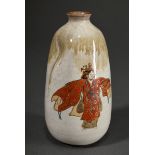 Japanische Keramik Vase "Tänzerin in traditioneller Tracht", in verlaufender Glasur, am Boden sign.