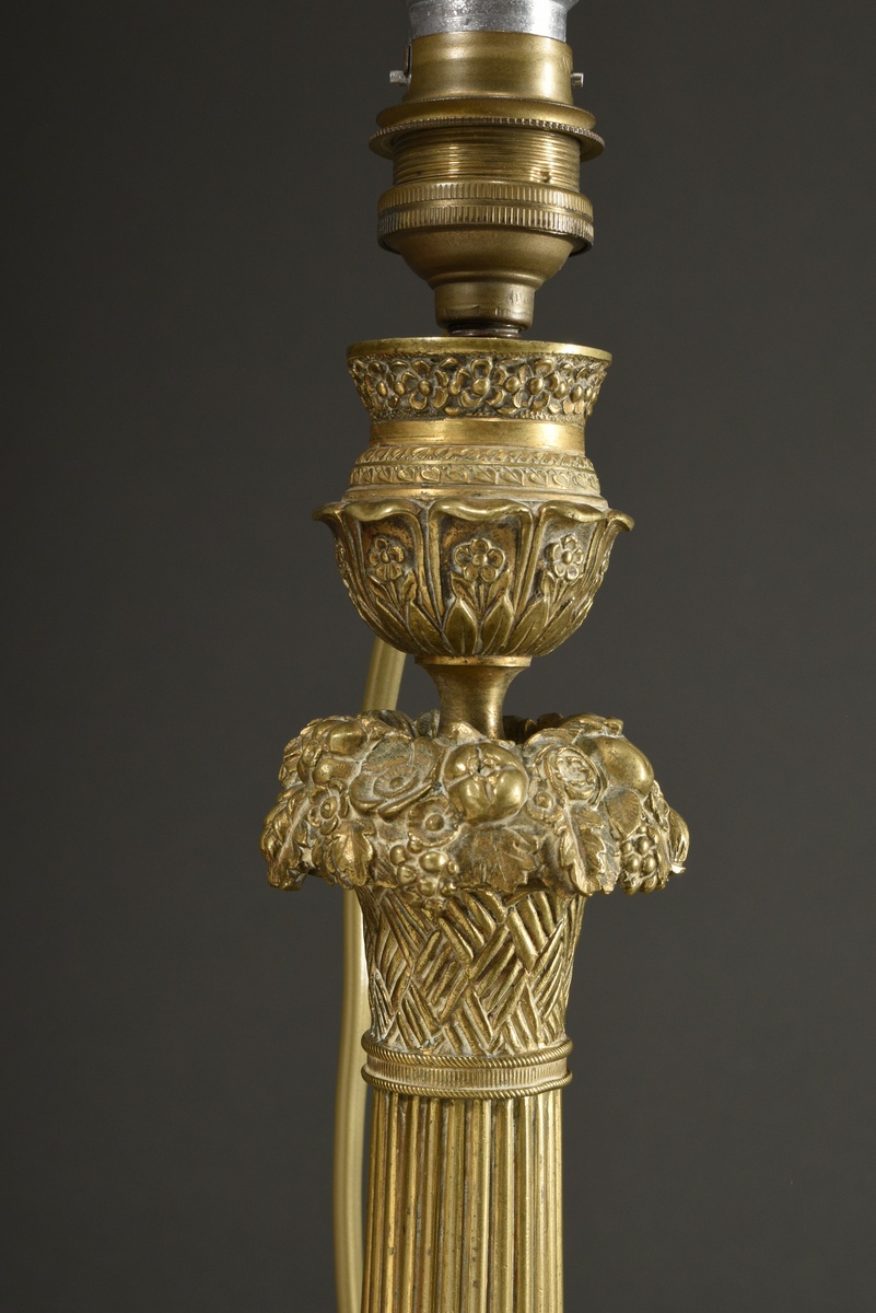 Large Empire column chandelier on 3 lion's paws with acanthus leaf apron and cuff and flower basket - Image 4 of 4