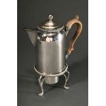 2-piece cylindrical coffee pot with grooved frieze and wooden handle on a teapot with paw feet, Eng