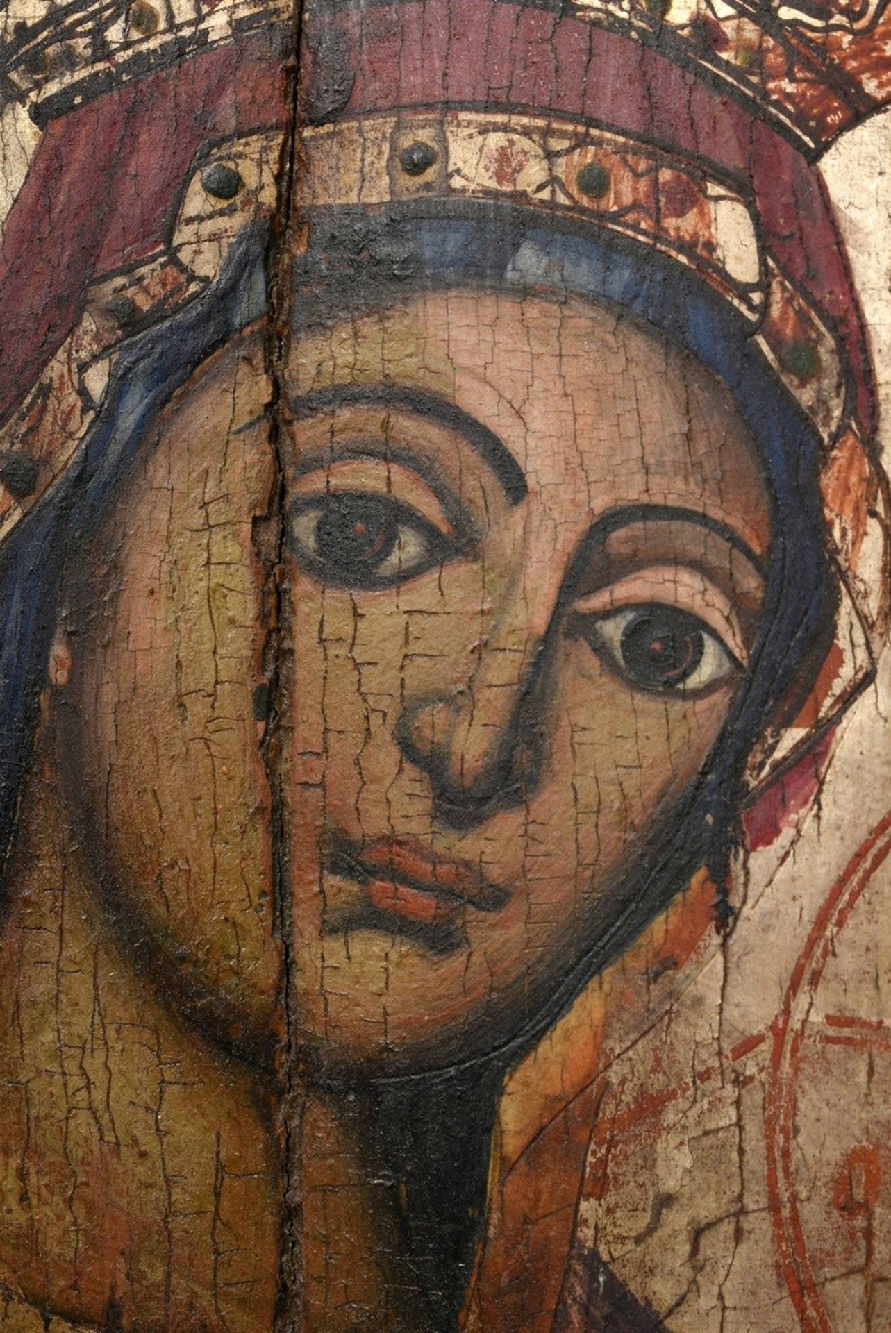 Bäuerlicher Ikonen Klappaltar mit bogenförmigen Flügeln "Muttergottes Hodegetria" und "Acht Heilige - Bild 8 aus 15