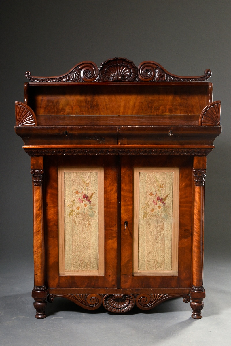 Half-height Biedermeier display cabinet with shelf attachment and full side columns, shell and fan  - Image 2 of 12