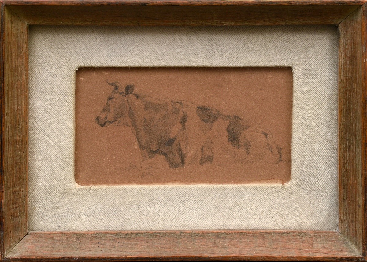 Herbst, Thomas (1848-1915) "Lying Cow", pencil, paper mounted on cardboard, 8.5x14.4cm (w.f. 16.2x2