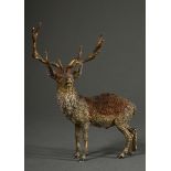 Large Viennese bronze "Tenth Stag" with wild boar bristle insert as needle holder or ink wiper, nat