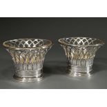 Pair of Empire style tops with lattice opening and glass insert, silver 800, 1555g (without glass),