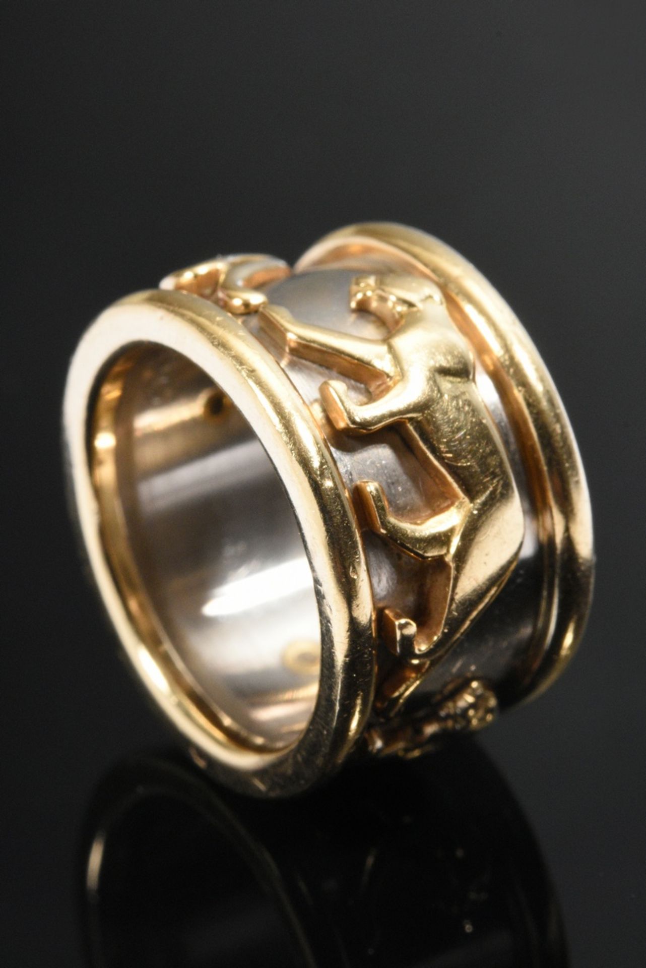 Cartier Bicolor Gold 750 Ring "Walking Panther", signiert und nummeriert, 12,2g, Gr. 50 - Bild 2 aus 4