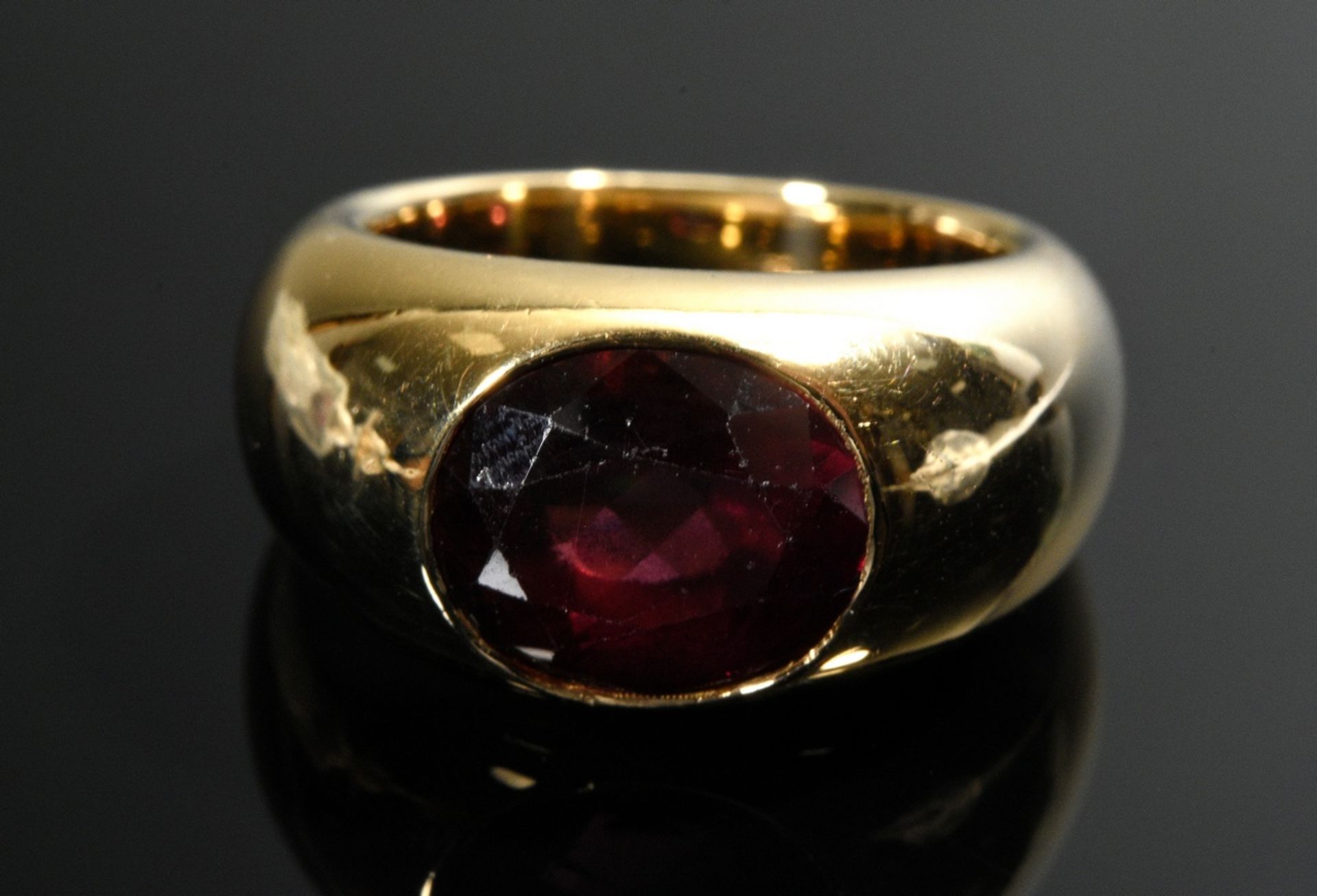 Massiver Gelbgold 750 Bandring mit oval facettiertem Rhodolith (ca. 3.96ct), 14,8g, Gr. 53, stärker - Bild 4 aus 4