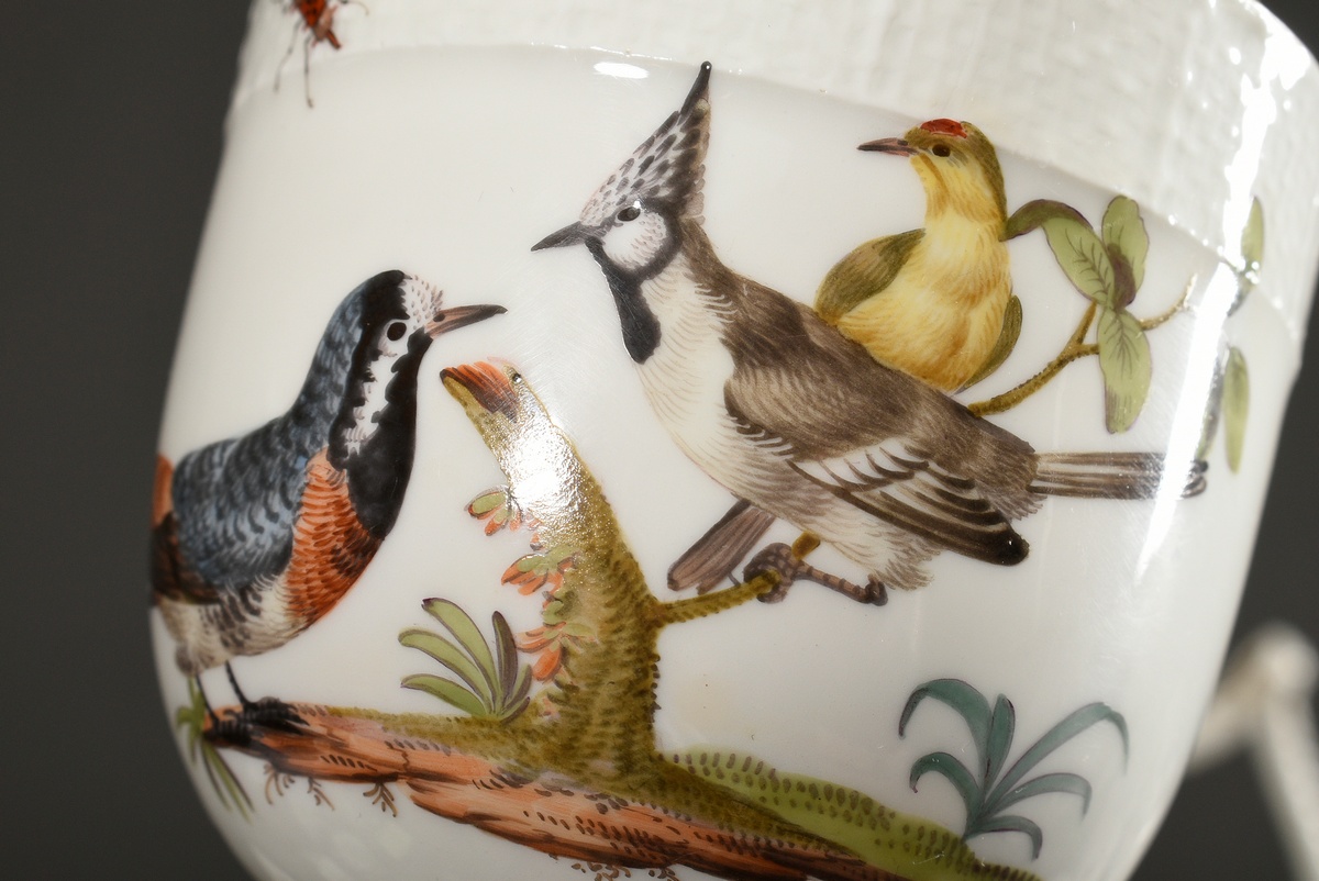 21 Pieces Meissen service with polychrome "Bird and Insects" painting on Ozier relief, c. 1750, con - Image 16 of 27