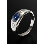 Classic white gold 585 band ring with sapphire cabochon and diamonds (together approx. 0.16/VSI/W),