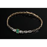 Delicate platinum-plated yellow gold 585 chain bracelet with emerald (0.60ct) and 2 old-cut diamond