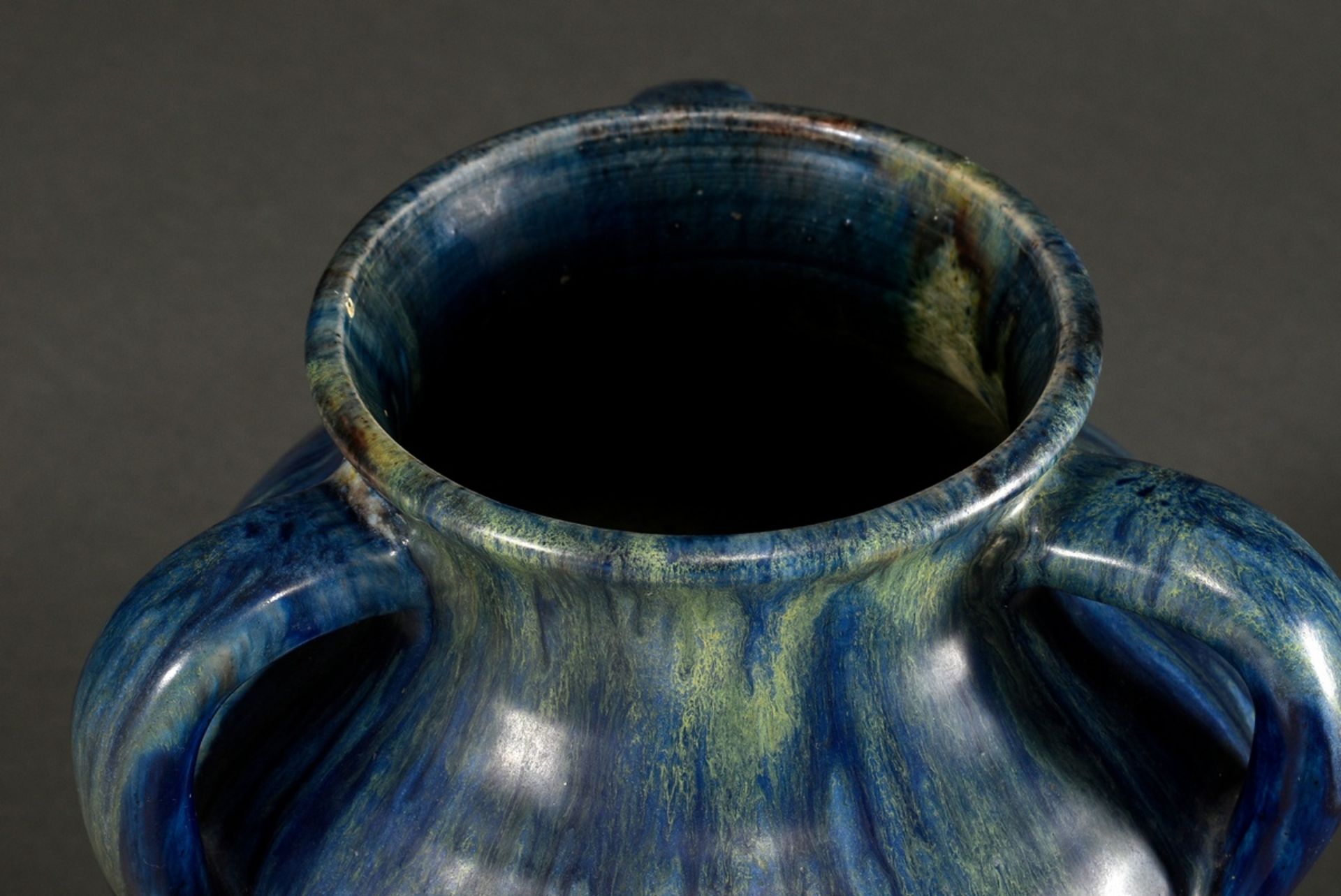 Large baluster vase with 3 handles and bulbous body, ceramic with blue gradient glaze, 1913-1929, b - Image 3 of 6