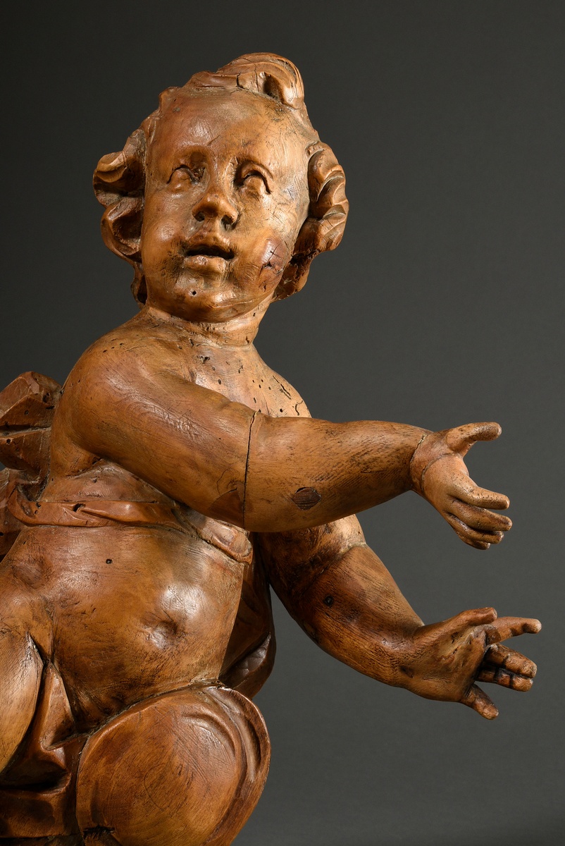 Baroque putto, limewood, h. 53cm, old wormholes, supplemented