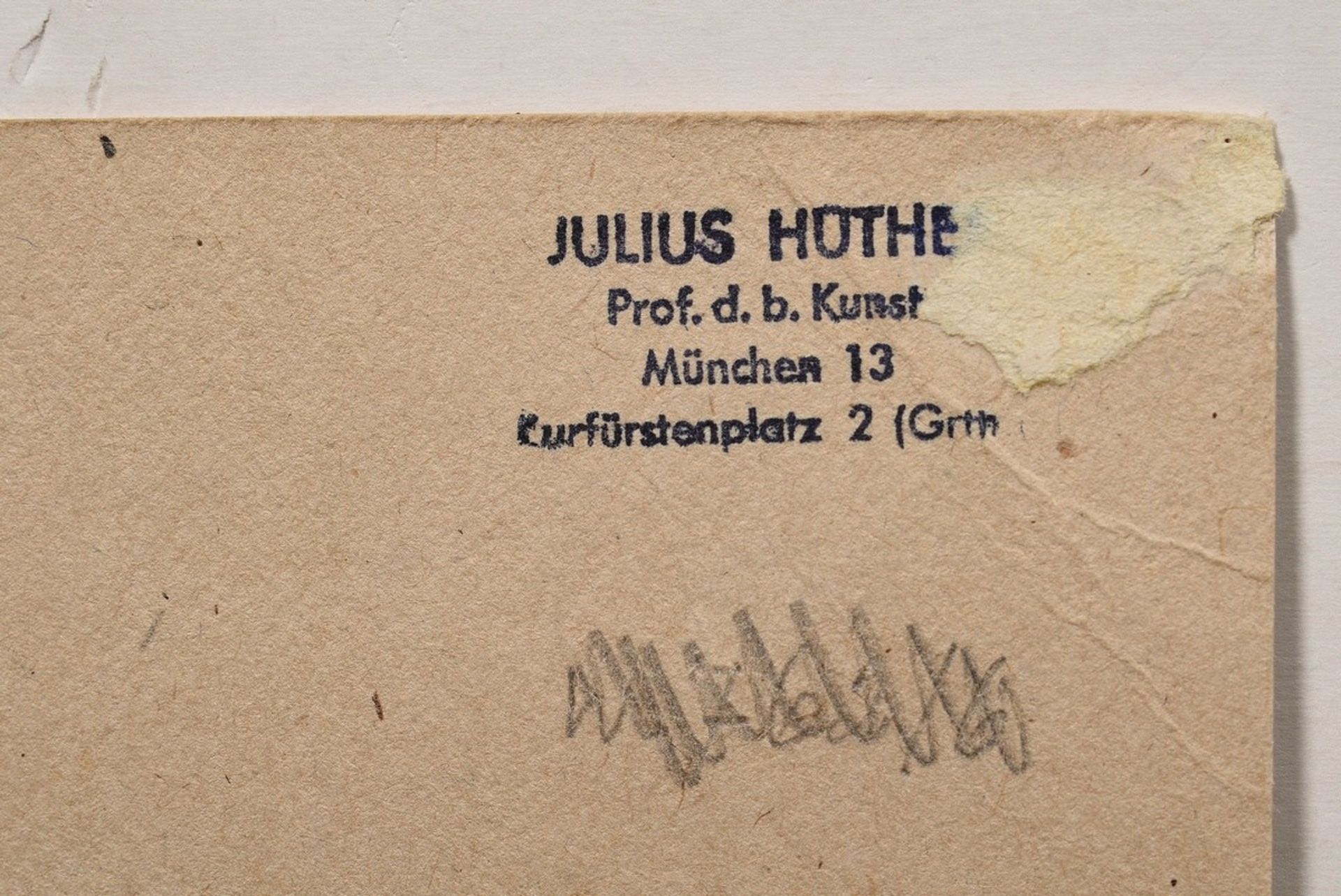 Hüther, Julius (1881-1954) "Farewell (Auer Dult)", ink, sign. below, mounted on cardboard, verso in - Image 5 of 6