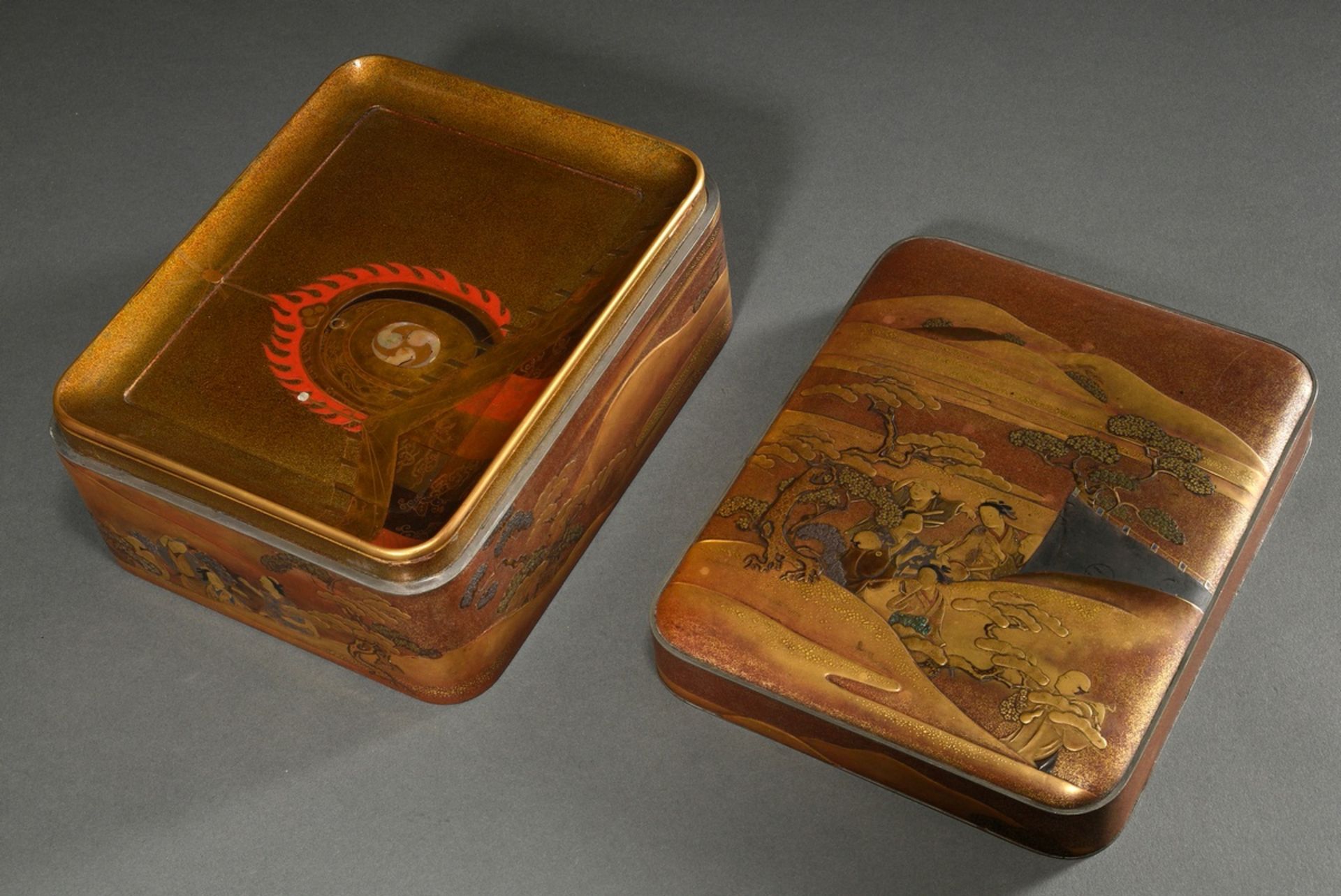 Magnificent Kobako lacquer lidded box for incense burners "Noble society in a mountainous landscape - Image 8 of 9