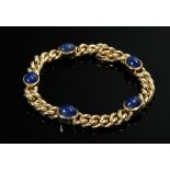 Massives Gelbgold 585 Rundpanzer Armband mit Lapislazuli Cabochons, 45g, L. 19,5cm, Tragespuren