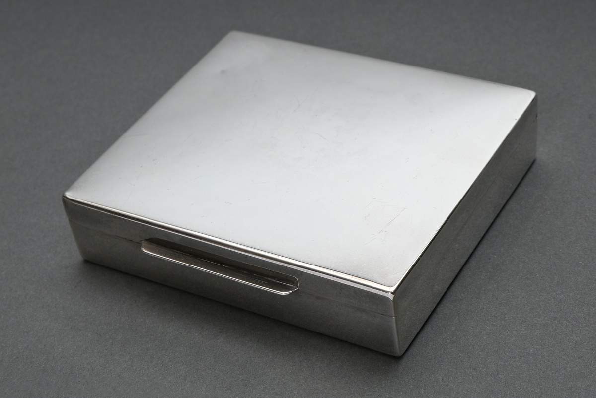 Rectangular cigarette box in simple design, Mark: Kurz Gottlieb, silver 925 with wooden interior, 1