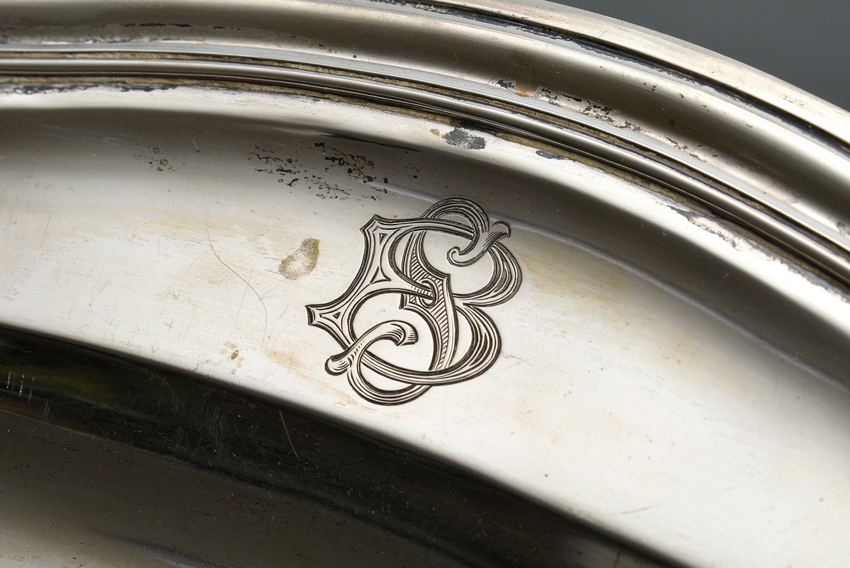 Oval plate with Chippendale rim and monogram engraving ‘BS’, German c. 1920, model no. 65573, silve - Image 2 of 4
