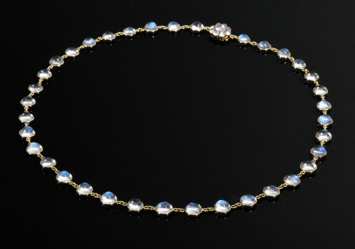 Rose gold 585 necklace with moonstone cabochons, 19.2g, l. 48cm - Image 2 of 2