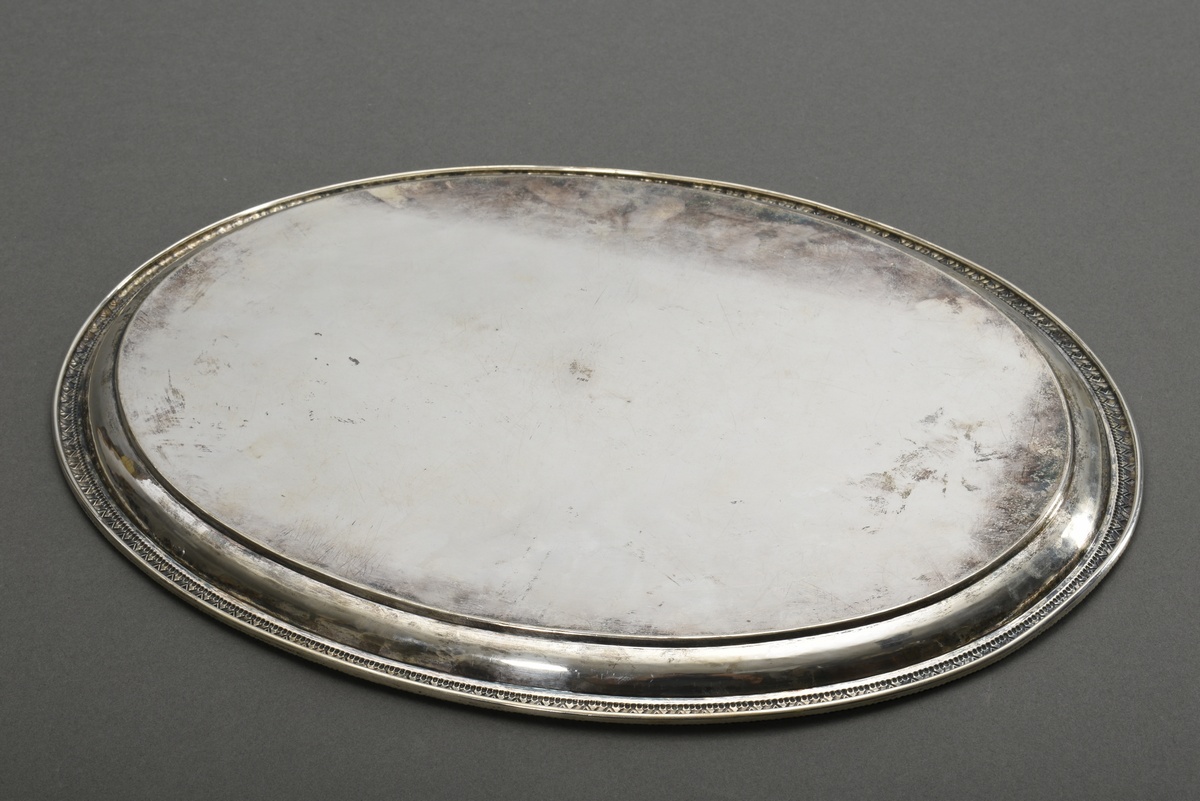 Oval Historicism tray with guilloché decoration between floral friezes and geometric relief rim, ce - Image 4 of 5