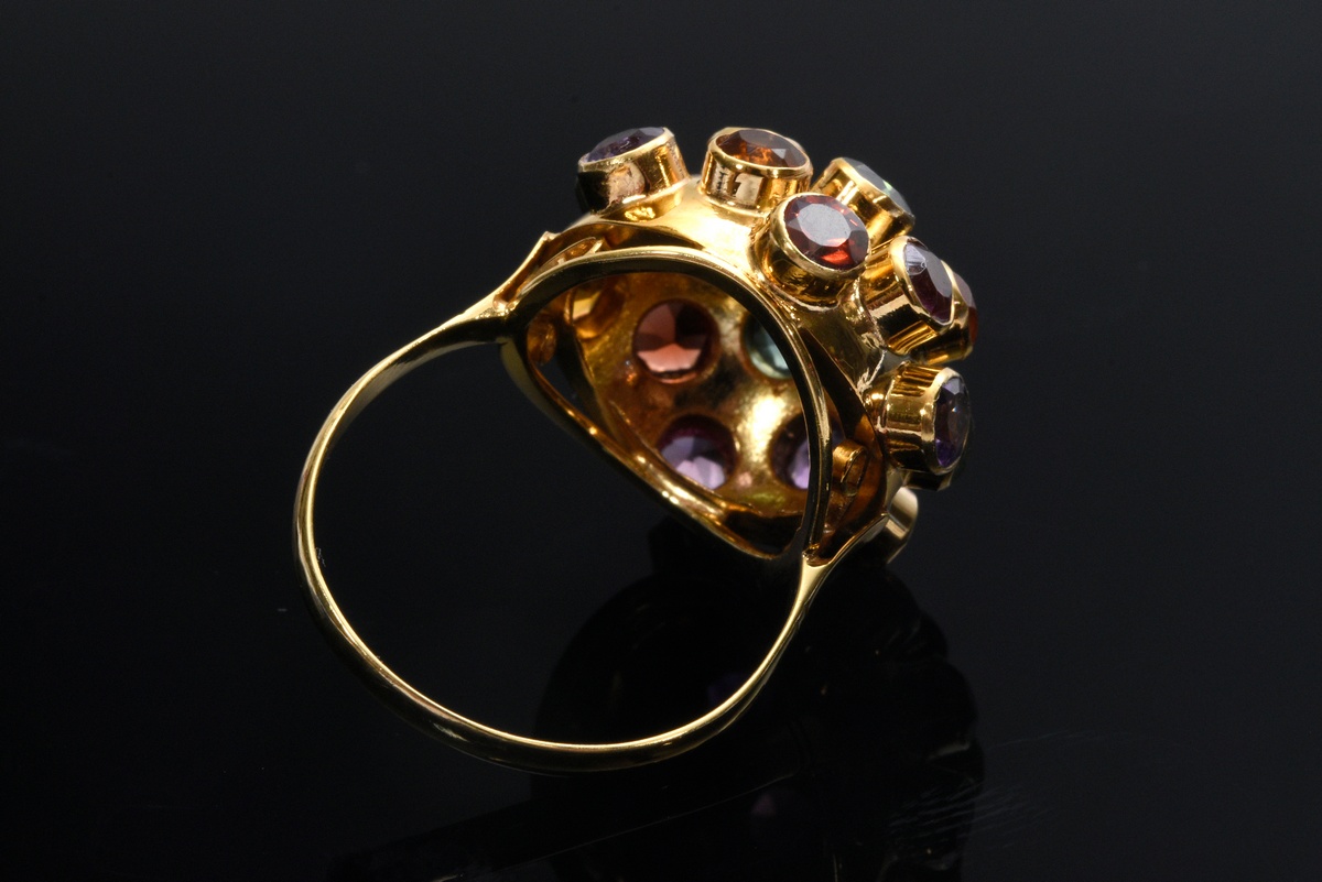 Yellow gold 800 Sputnik ring with amethysts, topazes, citrines and garnet, Portugal, 5.2g, size 55 - Image 3 of 4