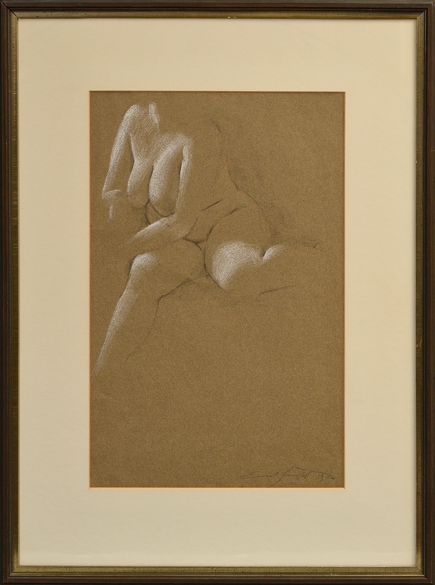 Fuchs, Ernst (1930-2015) "Nude" 1956, charcoal, heightened with white, brown coloured paper, sign./ - Image 2 of 6