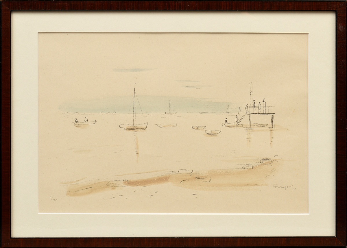 Löwengard, Kurt (1895-1940) "Dock with Boats" 1931, watercoloured lithograph, 5/30, sign./dat./num. - Image 2 of 3