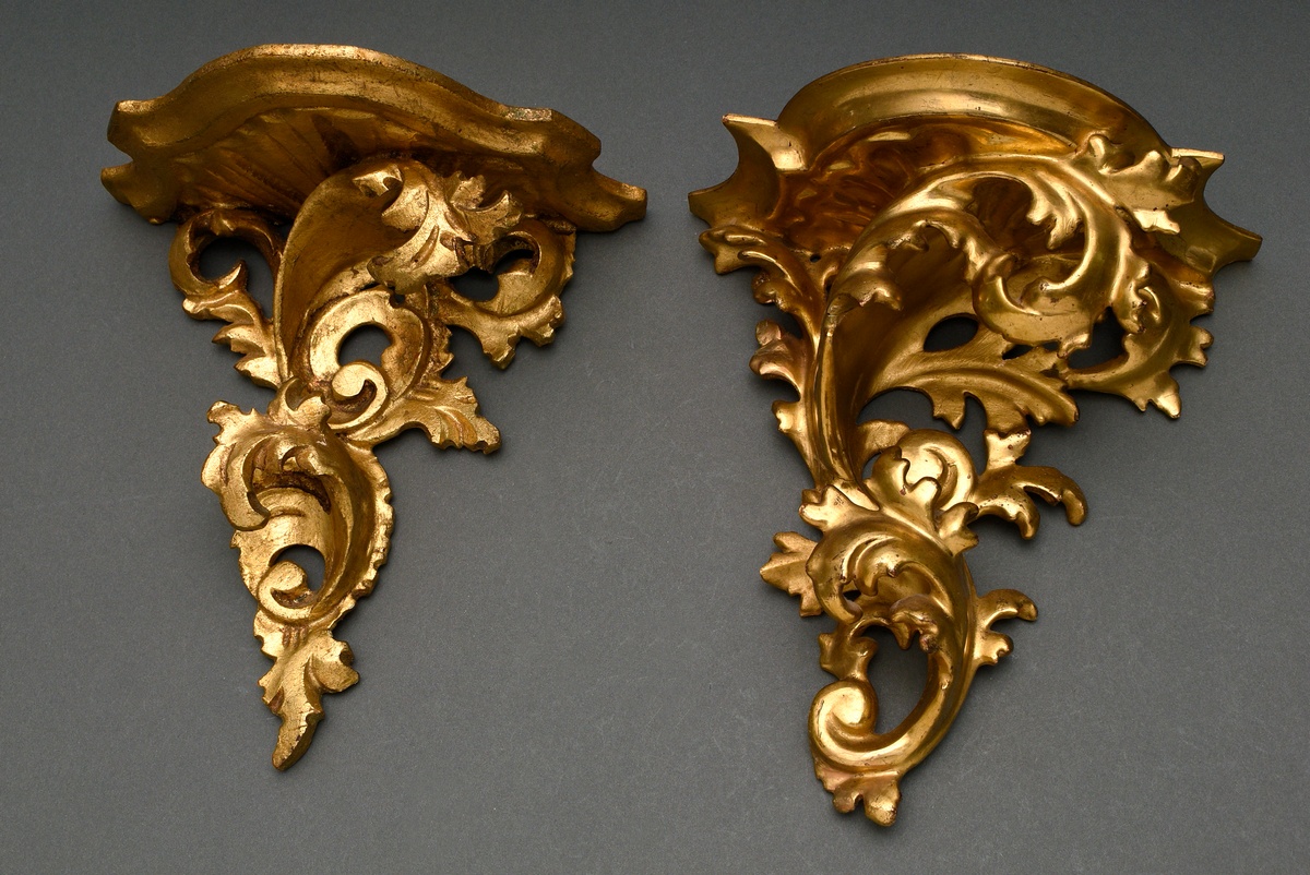 4 Various gilded wall consoles, Florence approx. 1900/1920, carved wood, h. 22-29cm, 1x rest. - Image 2 of 9